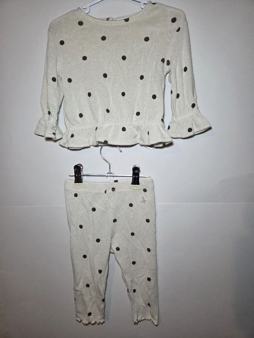 babyGAP Cream Long Sleeve Polka Dot Matching Set with Brown Dots 3-6m